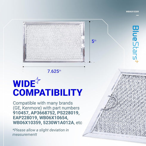 BlueStars WB06X10309 WB06X10359 Microwave Grease Filter Replacement 7.64 x 5.12 - Compatible with G.E LG Kenmore Over-the-range Vent Hood Microwav...
