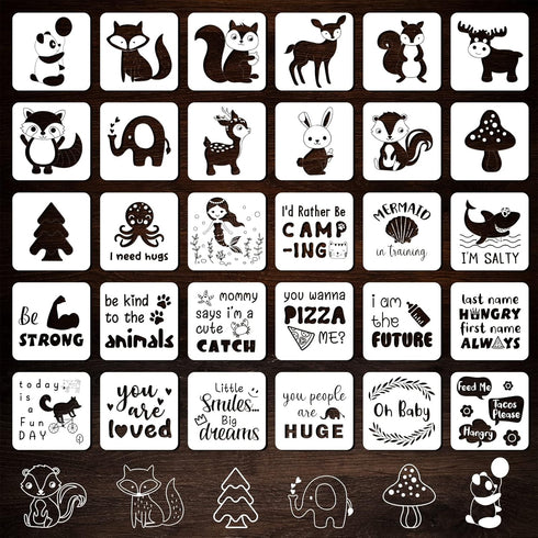 30Pack Baby Shower Stencils Cute Onesie Stencil, Reusable Animal Themed Templates for Painting on Bodysuit Bibs Bags Shirts Wall Wood...