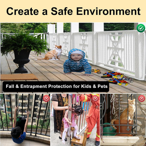Banister Guard-10ft X 3ft Thick Balcony Safety Net for Kids Pet Balcony Guard Balcony Netting for Pets Rail Net for Balcony Apartment Cat Netting ...