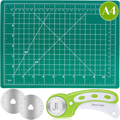 Rotary Cutter Set, Audab Self Healing Sewing Mats Rotary Cutter and Mat 45mm Rotary Fabric Cutter Set with 2 Blades Rotary Cutting Mat for Crafts ...