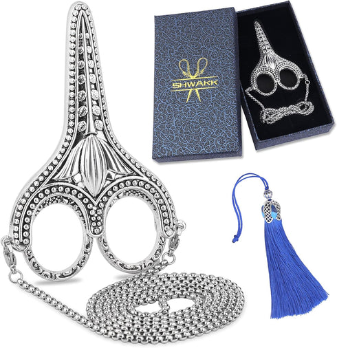 SHWAKK Embroidery Scissors Exquisite Stainless Steel Sharp Tip Retro Scissors with Sheath Chain Sewing Scissor for Sewing,Embroidery, Needlework...