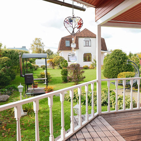 Rainbow Crystal Sun Catcher, Tree of Life Suncatchers Heart Shaped Hanging Ornament Chakra Stones Window Crystal Ball Prism Pendant Garden Home Ca...