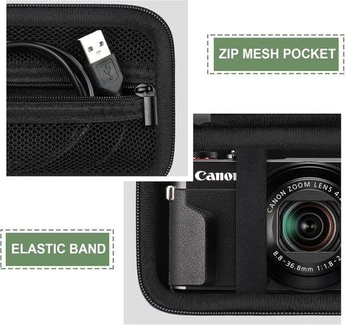 Hard Travel Case for Canon Powershot G7 X Mark II/ G7 X Mark III Digital Camera, Protective Storage Bag with Zipper Mesh Pocket for Battery Pack, ...