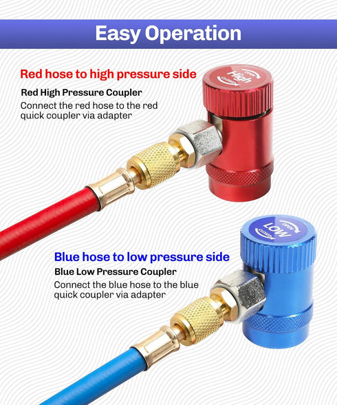 Set of 2 R1234yf Adapter,High/Low Side R1234yf Manual Couplers Connector Adapters,Car Accessories Adjustable AC R1234YF Adapters Kit for Air Condi...
