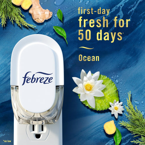 Febreze Odor-Fighting Fade Defy PLUG Air Freshener, Mountain, Ocean, 87 fl. oz. Oil Refills, 4 Refills (2 of Each)...