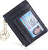 Teskyer Slim Wallet for Women, RFID Blocking Credit Card Holder Wallet with Zipper Pocket and Easy to Attach Keychain - Lichee Black...
