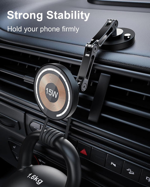 Magnetic Wireless Car Mount Charger, 15W Fast Charging Mag-Safe Car Mount,Magnetic Car Phone Holder Mount, Car Cell Phone Holder Fit iPhone 15 14 ...