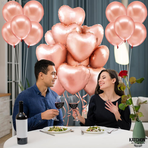 KatchOn Big Rose Gold Heart Balloons - 18 Inch, Pack of 20 | Rose Gold & Blush Pink Heart Shaped Balloons | Valentines & Galentines Day Decoration...