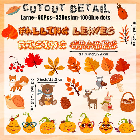 60pcs Fall Cutouts Bulletin Board Decorations Thanksgiving Classroom Decorations Set 32 Designs Thanksgiving Bulletin Board Decor with 100pcs Glue...