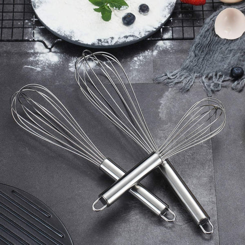Berglander Whisk Set Pack of 3, Stainless Steel Whisks for Cooking 8",10",12", Wire Ballon Wisk (Silver)...