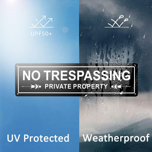 Kichwit 2 Pack Private Property No Trespassing Metal Sign for House Door or Fence, Aluminum, 11.8 x 3.1 Inches...