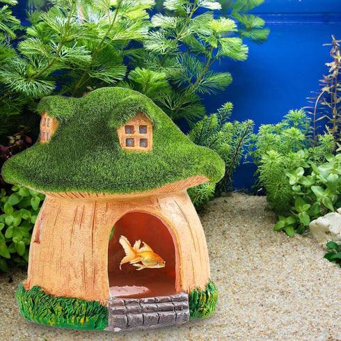 Aquarium Decoration for Fish Tank, Premium Resin Green Moss and Mushroom Fish Tank House Fish Hideout for Swimming Playing for Shrimp Goldfish Aqu...