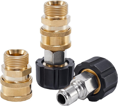 Pressure Washer Quick Connect Fittings, M22 15mm to 3/8 Inch Quick Connect Kit, Pressure Washer Hose Adapter, 4 Pieces...