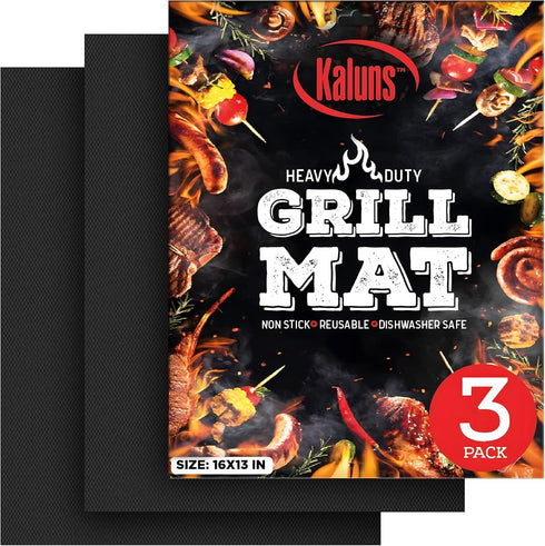 Kaluns Grill Mats For Outdoor Grill, Non Stick Grill Mat Reusable Mats for Gas, Charcoal, Electric Grills Set of 3 PTFE Teflon Barbeque Accessorie...