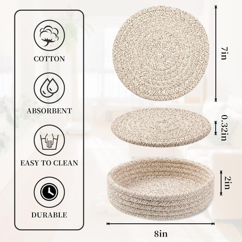 Trivets for Hot Dishes, Trivets for Hot Pots and Pans, Cotton Coasters 4 Pcs and Storage Basket 1 Pack, Pot Holders for Kitchen, Hot Pads for Tabl...