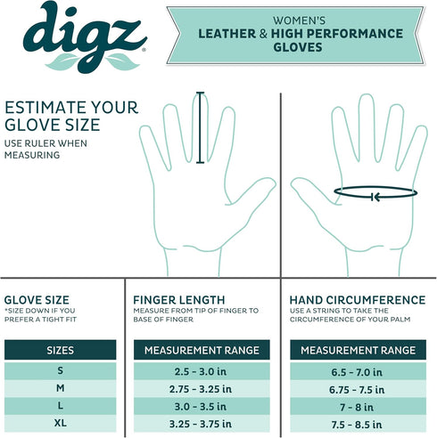 DIGZ 78221-26 Full Goatskin Leather Palm Gardening Gloves, Work Gloves with Safety Cuff, Light Green, Medium...