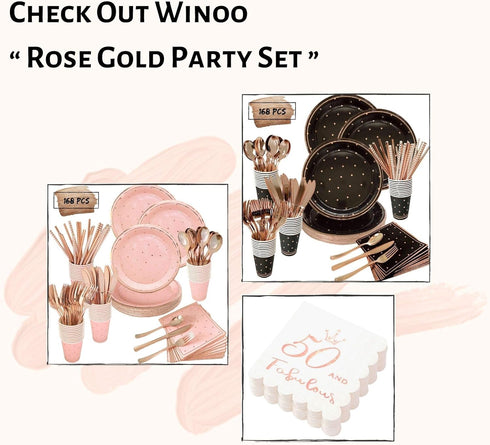 50 and Fabulous Cocktail Napkins Rose Gold - 50th Birthday Decorations for Women, Folded 5x5 Inches Disposable Party Napkins, 3-Ply Paper Beverage...