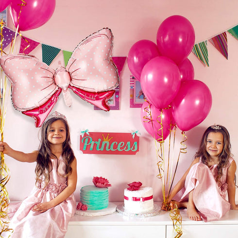 6 Pieces Pink Bow Balloon Mouse Party Decoration Bowtie Pink Foil Jumbo Bow Balloon for Wedding Bridal Shower Gender Reveal Party Gift Decoration...