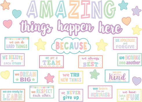 Teacher Created Resources Pastel Pop Amazing Things Happen Here Bulletin Board (TCR8413)...