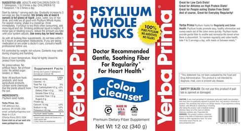 Yerba Prima Psyllium Husk, 12 Ounce - Whole Husk Fiber Supplement, Vegan, No Sugar or Artificial Sweeteners, Non GMO, Gluten Free...