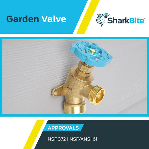 SharkBite 3/4 Inch x 3/4 Inch MHT Garden Valve, Multi Turn, Push to Connect Brass Plumbing Fitting, PEX Pipe, Copper, CPVC, PE-RT, HDPE, 24623LF...