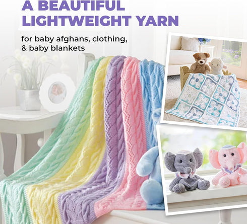 Mary Maxim Baby’s Best Lavender Yarn for Crocheting and Knitting, Lightweight Size 2 Yarn for Baby Blankets, Afghans and Clothing, Soft Acrylic Ny...