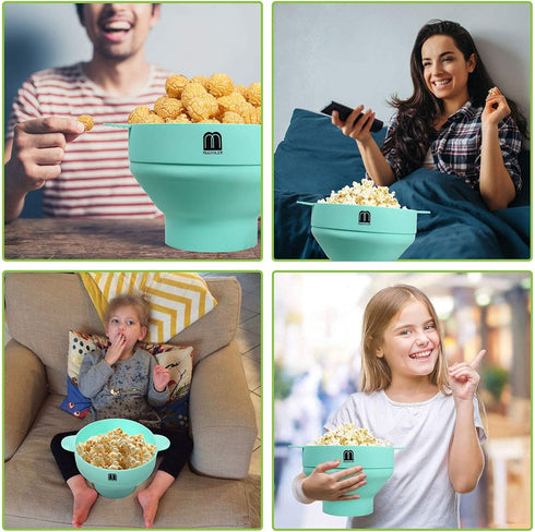 MMUGOOLER Original Microwave Popcorn Popper Silicone Popcorn Maker, Collapsible Bowl with Lid BPA Free and Dishwasher Safe, Quick & Easy(Blue)...