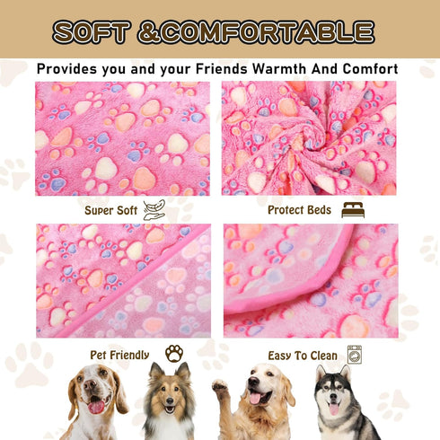 Upgraded Dog Blankets for Large Dogs, Dog Cat Blankets Washable 40" x 50", Soft Pet Mat Throw Cover for Kennel Crate Bed, Cute Paw Pattern, Dog Bl...