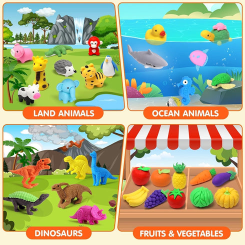40 Pcs Animal Erasers Desk Pet for Kids 3D Puzzle Pencil Eraser Treasure Box Toy for Classroom School Prize Kids Party Favors Back to School Suppl...