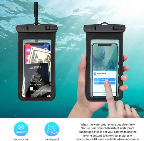 Waterproof Phone Pouch, Waterproof Phone Case for iPhone 15 14 13 12 Pro Max XS Samsung, IPX8 Cellphone Dry Bag Beach Essentials -8.5" (Black Clea...