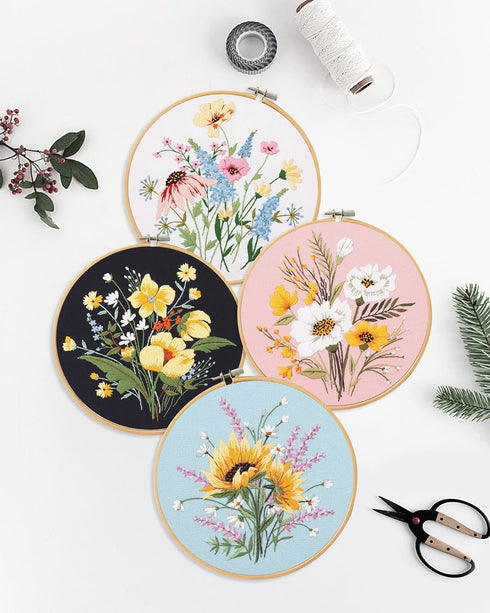 Santune 4 Pack Flower Embroidery Kit for Beginners Adults Cross Stitch Kits for Beginners Hand Embroidery with Plant Patterns and Instructions DIY...