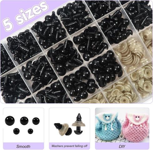 TOAOB 150pcs Safety Eyes for Amigurumis with Washers 6mm to 12mm Plastic Crochet Black Craft Doll Eyes for Crocheting Stuffed Animals Bears Toys D...