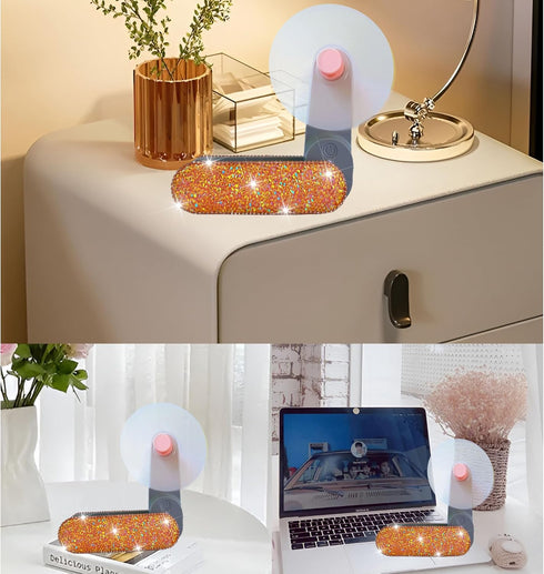 Portable Handheld Fan Rechargeable with Bling Diamond Glitter Sparkly Small Personal Mini Fan for Desk, Travel & Hand Use, Battery Operated for Br...