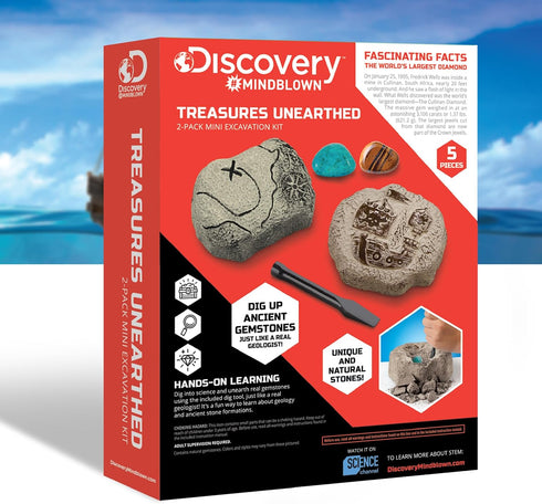 Discovery #MINDBLOWN Mini Unearthed Treasure Set, 2 Pack Excavation Kit w/Chisel, Uncover 2 Gemstones, Interactive Archaeology Geology Paleontolog...