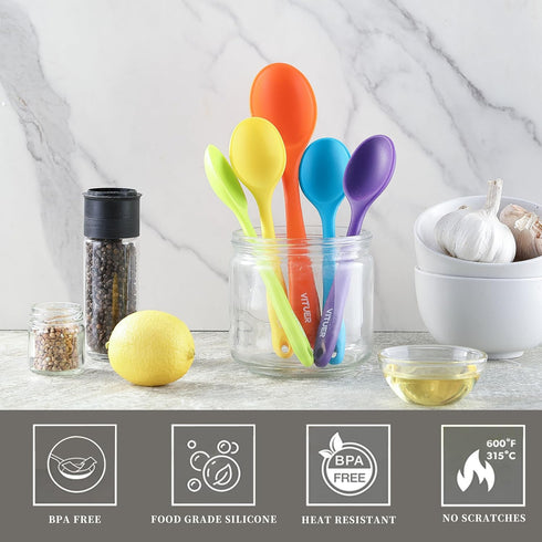5PCS Silicone Serving Spoons Set, Vituer Heat Resistant Kitchen Spoons for Cooking, Mixing, Stirring and Serving, Dishwasher Safe (5 Pack, Multico...