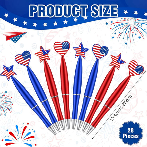 28 Pieces American Flag Pens Independence Day Pens Patriotic Day Ballpoint Pens USA Stars Retractable Pens 1.0 mm Black Ink Ballpoint Pens Heart P...