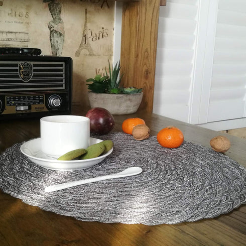 Topotdor Round Placemats Heat-Resistant Stain Resistant Anti-Skid Washable Polyproplene Table Mats Placemats (Braided-Gray, Set of 4)...