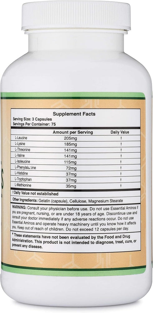 Essential Amino Acids - 1 Gram Per Serving Powder Blend of All 9 Essential Aminos (EAA) and all Branched-Chain Aminos (BCAAs) (Leucine, Isoleucine...
