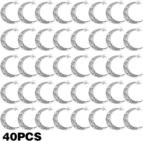 40pcs Antique Silver Moon Charms Tibetan Alloy Luna Crescent Pendants Hollow Vintage Dangle Charms for DIY DIY Bracelets Necklace Jewelry Making A...