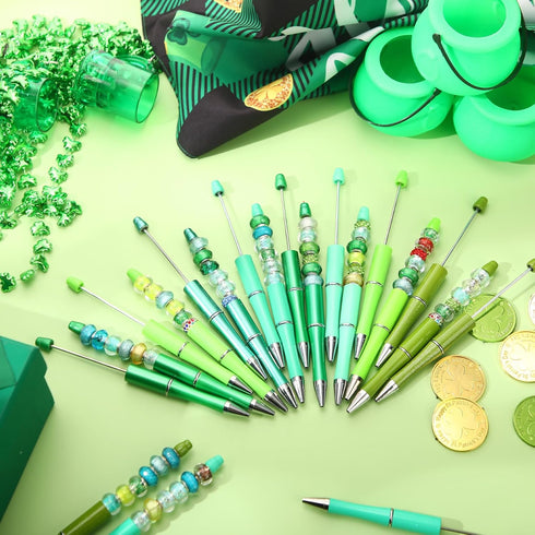 60 Pieces Plastic Beadable Pen Bead Ballpoint Pen Black Ink Beaded Pens for Kids Students Presents Office School Supplies (Green Series,Classic)...