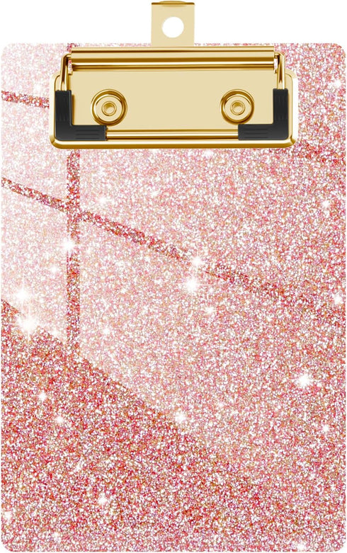 Acrylic Clipboards, Fashion Glitter Clipboard, Stardard Letter Size Clip Board, Size 4" x 6", Cute Confetti Clipboards for Women, Rose Gold Desk O...