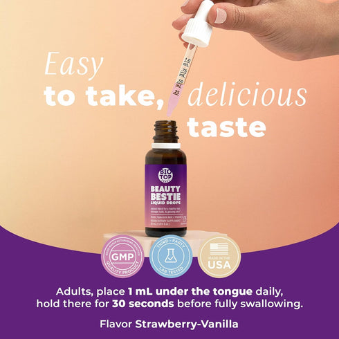 Beauty Bestie Vegan Liquid Drops, Biotin, Vitamin C, Hyaluronic Acid, Multi-Benefit Vitamins Blend to Support Healthy Hair, Skin & Nails Growth, S...