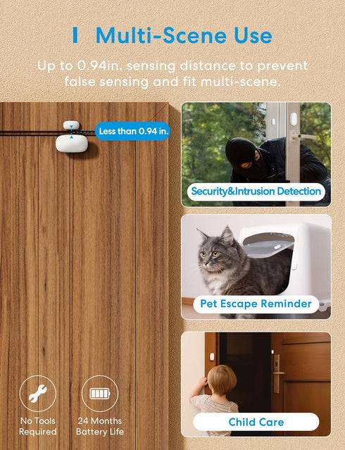 meross Smart WiFi Door & Window Sensor Kit, Support Apple HomeKit, Alexa, Google, SmartThings for Burglar Alert, 328ft Range, Home Automation, Sec...