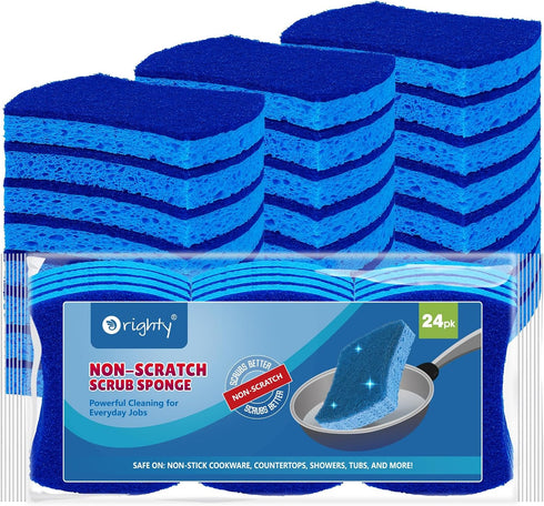 Orighty Non-Scratch Cellulose Scrub Sponges 24 Pack, Kitchen Sponges for Kitchen, Bathroom, and Household, Dual Side Sponges for Dishes, Non-Scrat...