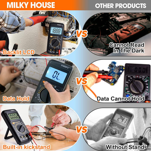 Digital Multimeter Tester, Multimeter Tester Pocket Voltmeter, Multi Tester Digital, Electric Tester with Backlight LCD Data Hold, Voltage Tester ...