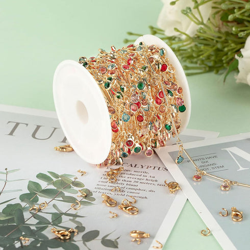 KYUNHOO Beautiful Dangle Glass Bead Chain for Jewelry Making 5M KC Gold Plated Brass Chain Roll with Lobster Claps and Jump Rings Necklace Bracele...