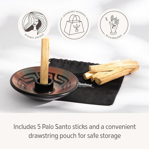 Luna Sundara Authentic Peru Pottery Palo Santo Stick Holder and Incense Holder Includes 5 Palo Santo Sticks Handmade Ceramic Smudge Bowl Sage Hold...