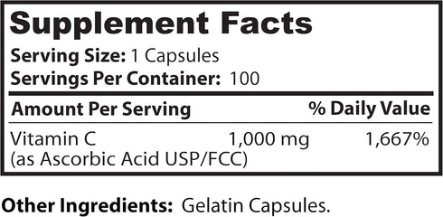 Dr Clark Vitamin C Supplement 1000mg - Gluten Free, Immunity Support, Potent antioxidant, Supports Brain Function, Promotes Tissue Formation and R...