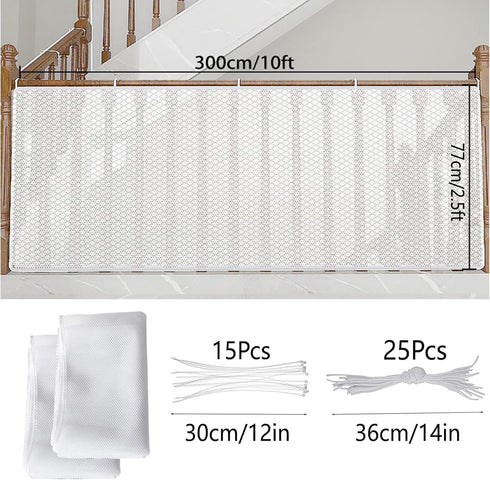 Baby Balcony Safety Mesh Net,Banister Stairs Guard Protective Net for Kids Toys Pets,Stairway Rail Net 10ft x 2.5ft (1 pack, White)...