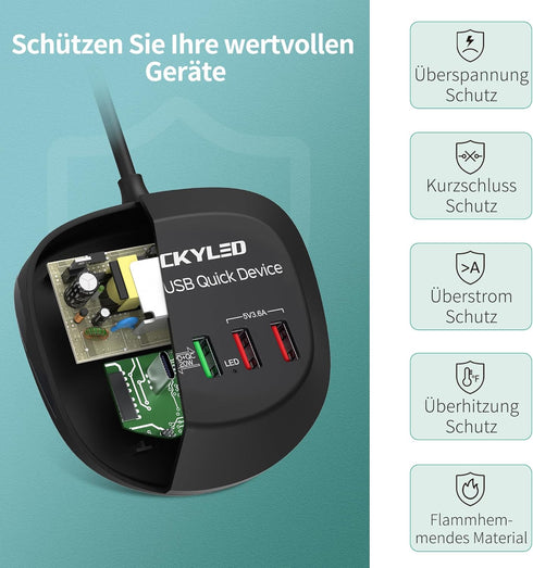 USB Charger Hub with Quick Charge 3.0 JACKYLED 4 USB Ports Portable Fast Charging Station for Multiple Devices Compatible with iPhone iPad Galaxy ...